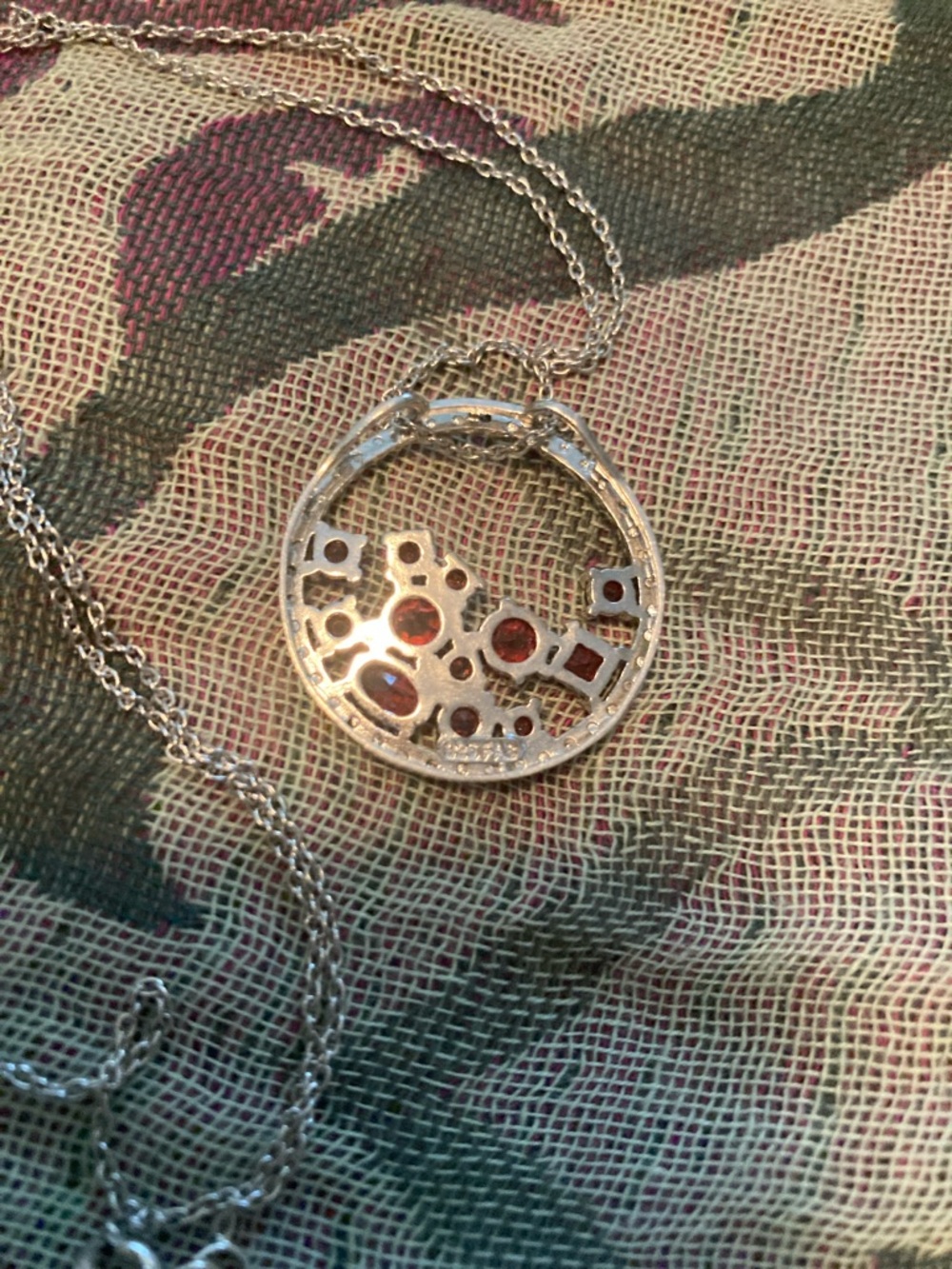 Ross-Simons silver garnet and diamond circle Pendant with chain. - Picture 4 of 5